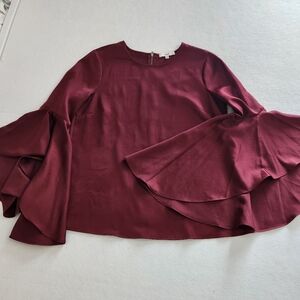 Feminine Ro & De Rich Burgundy Bell Sleeve Blouse Size Medium